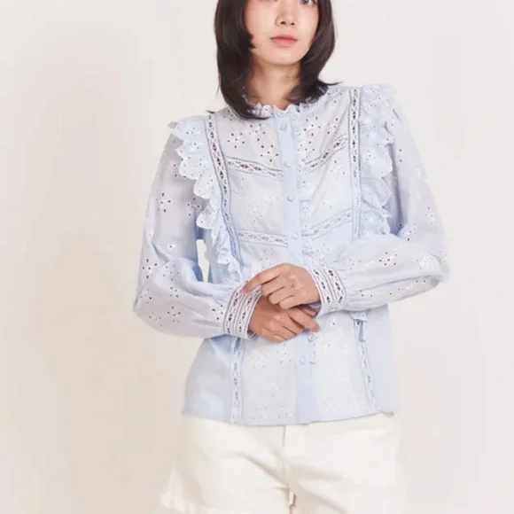 Sezane Irma Blouse in Baby Blue Size 38 US 6 - Picture 2 of 12